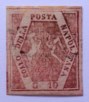 Francobollo Falso d'Epoca 10 Grana II Tipo Carminio Usato S.F4 Napoli